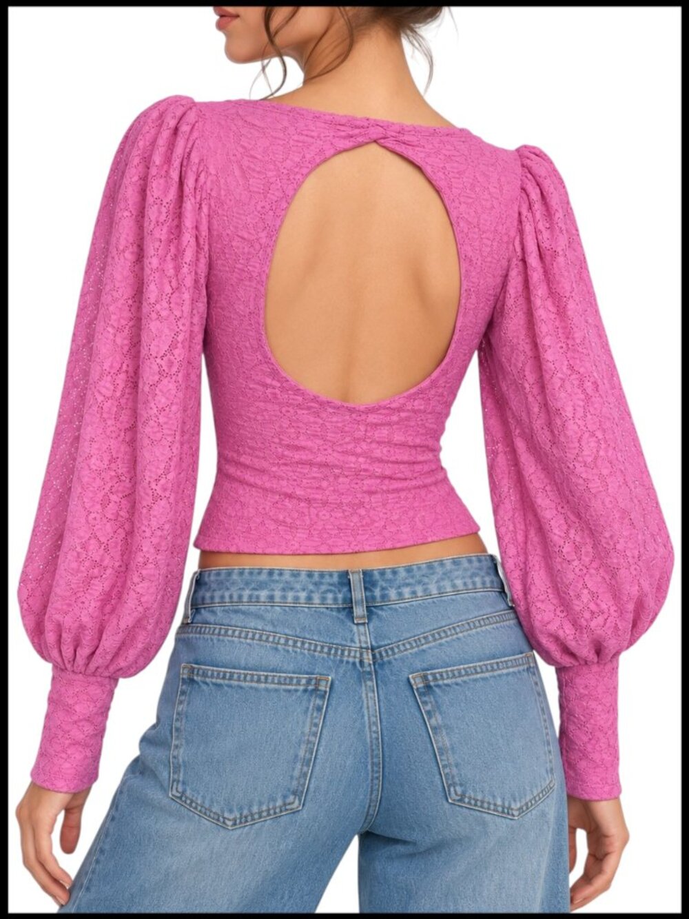 Free People Tea Time Crop Top Plumeria Pink Lace Puff Sleeve S